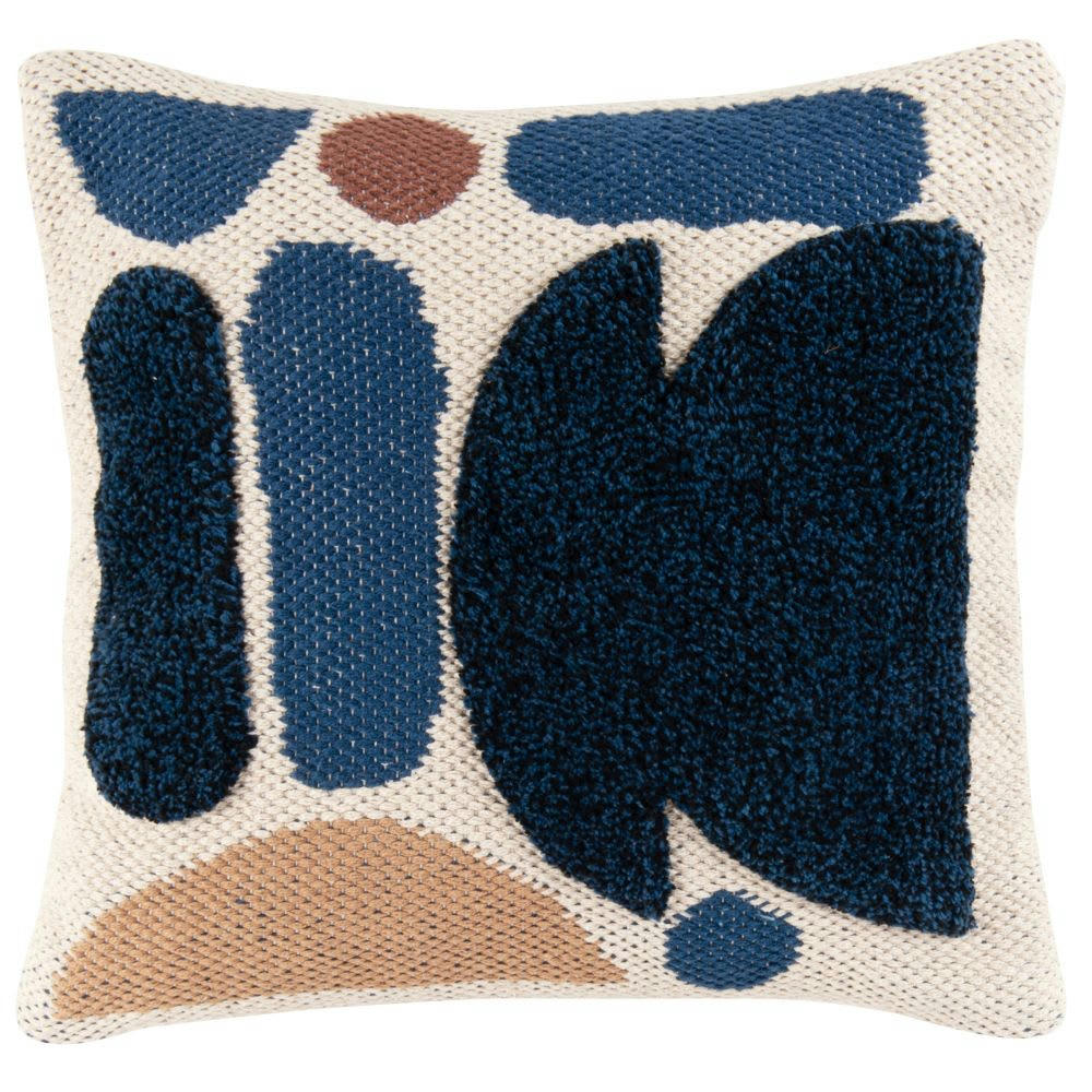 LACRAU - Housse de coussin tuftée écrue, bleue, beige et caramel 40x40