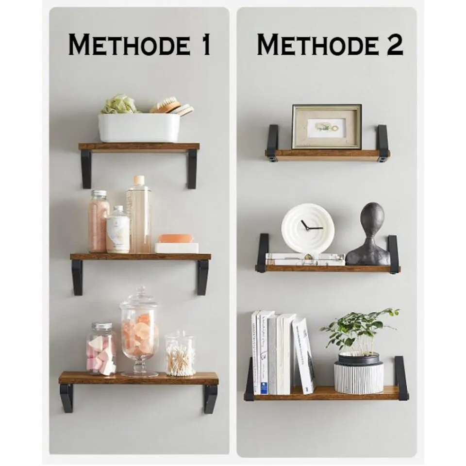 Parya Home Set van 3 Boekenplanken in Vintage Hout Wandplank Industrieel