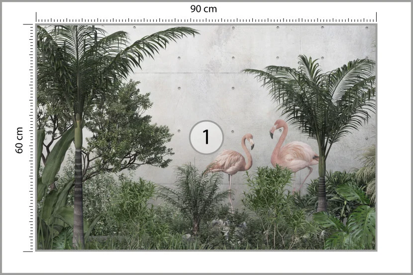 Fototapeta Flamingi i drzewa na betonie 90x60cm