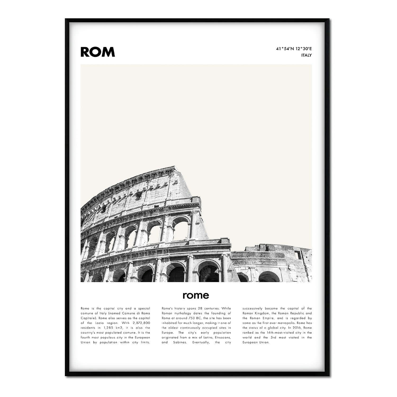 CIUDADES - Affiche avec cadre noir - Description Rome - 50x70