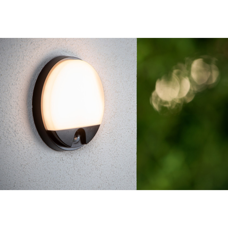 Applique extérieure LED Hups noire ronde avec détecteur de mouvement 10 W LUCIDE