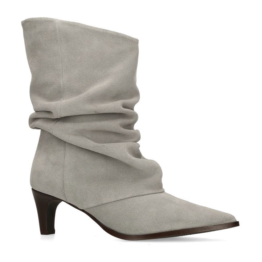 Manfield Grijze suède slouchy enkellaarsjes