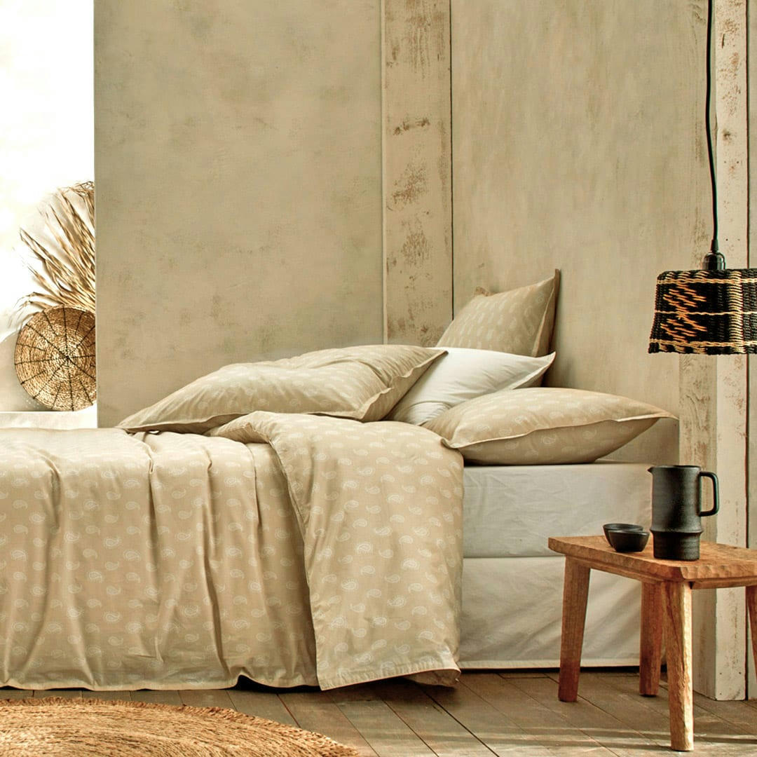 FN SARI - Housse de couette en percale de coton organic 140x200 cm sable