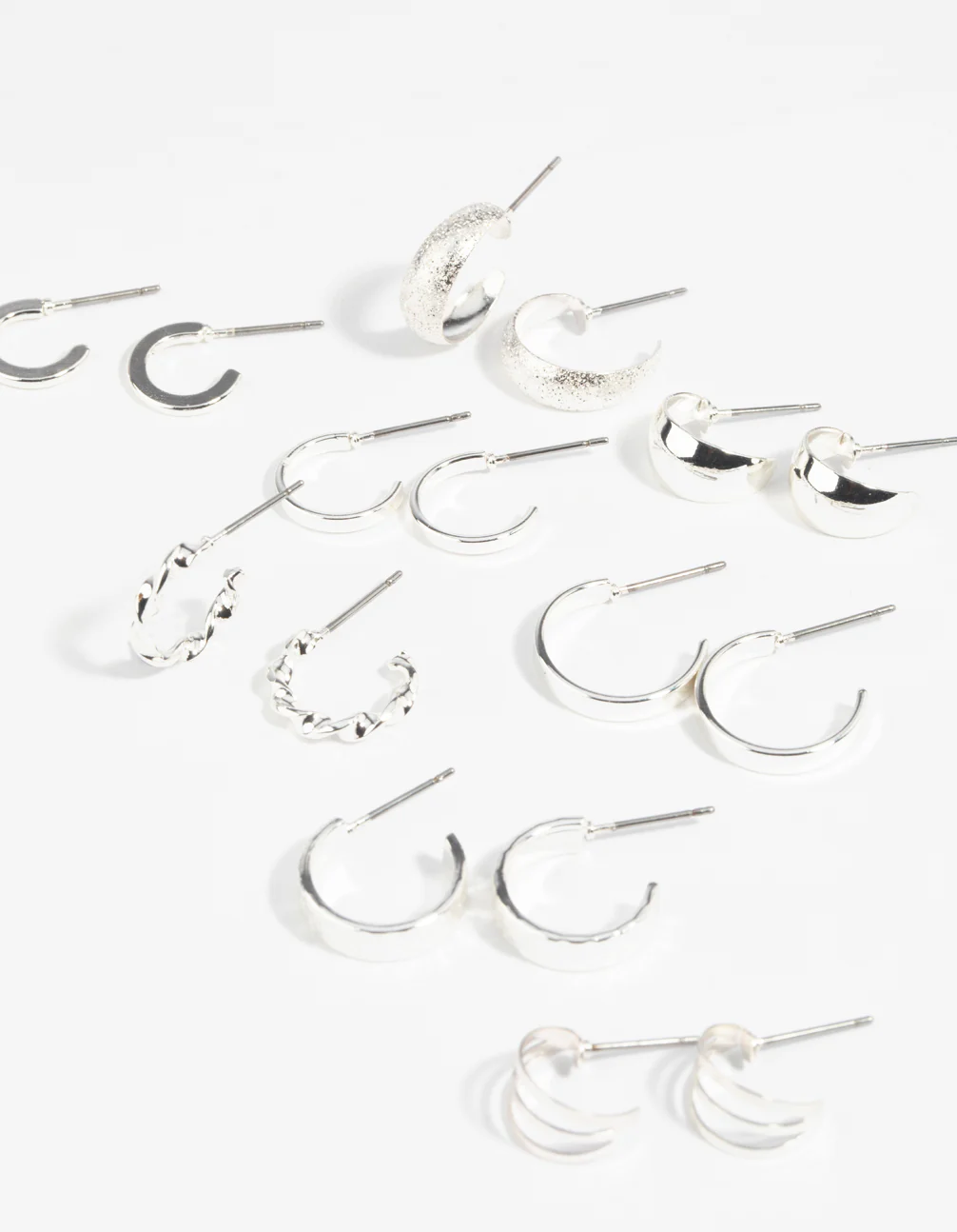 Silver Textured Hoop Earring 8-Pack
