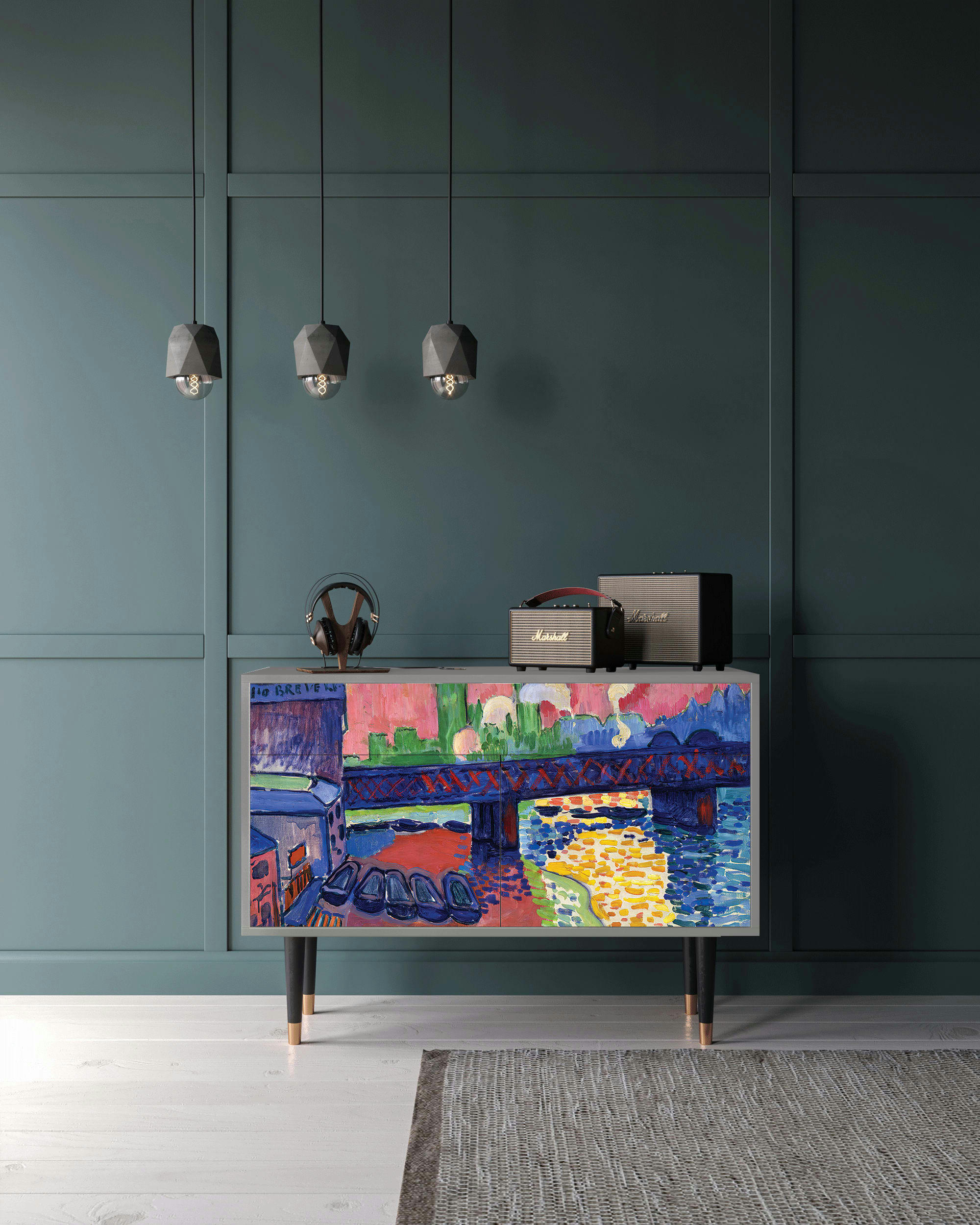 CHARING CROSS BRIDGE BY ANDRE DEAIN - Buffet  multicolore 2 tiroirs et 2 portes L 115 cm