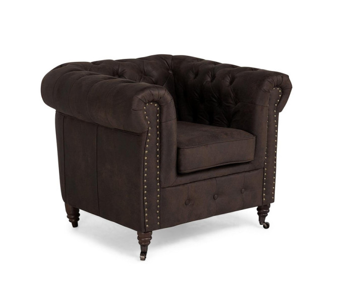 Ropez Chesterfield Oxford fotel pikowany zamsz brązowy