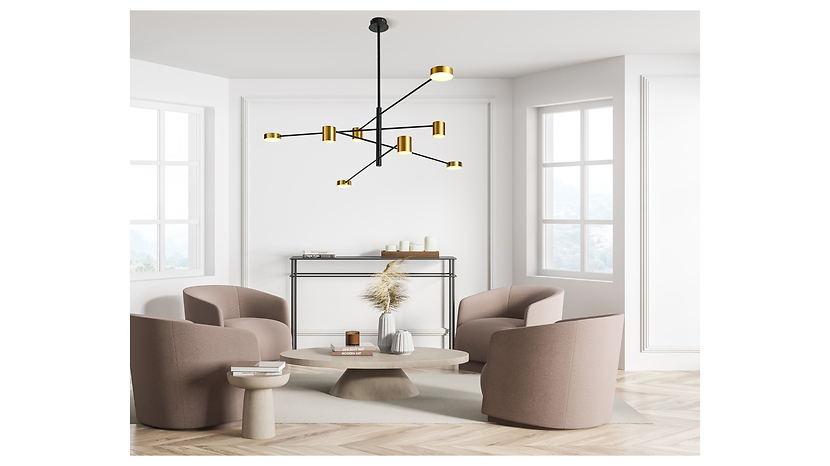 Lampa wisząca Remdal LED 8-punktowa metalowa złoto-czarna