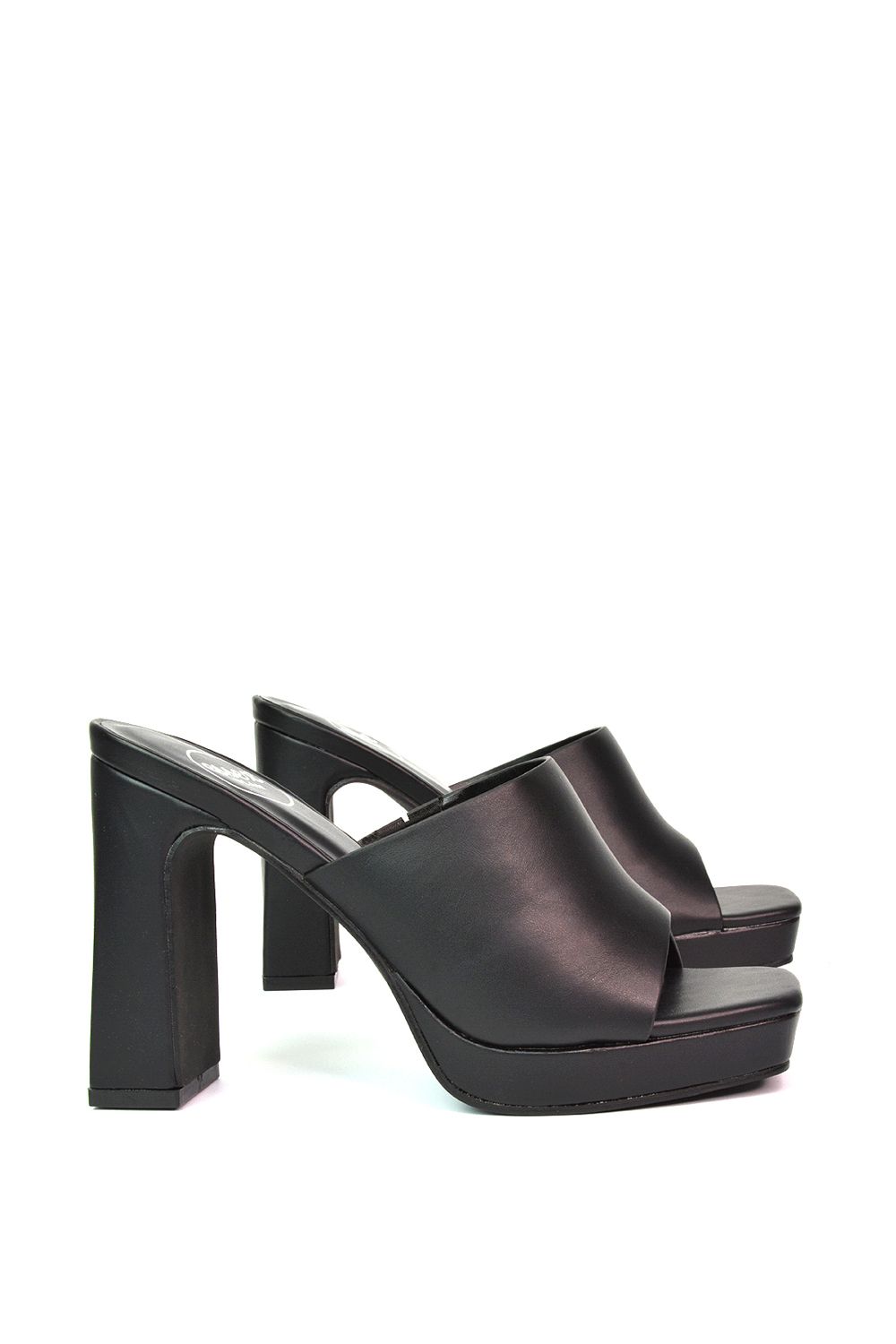 XY London Presley' Square Toe Strappy Platform Block High Heel Mule Sandals
