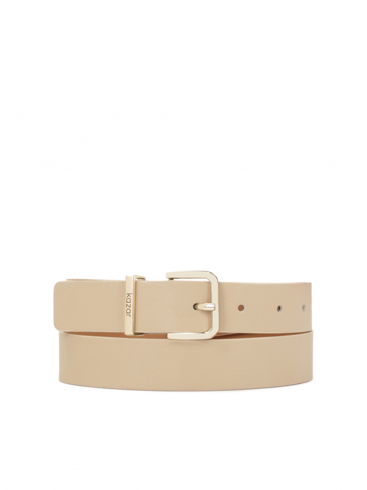 Beige belt with metal belt loop with logo