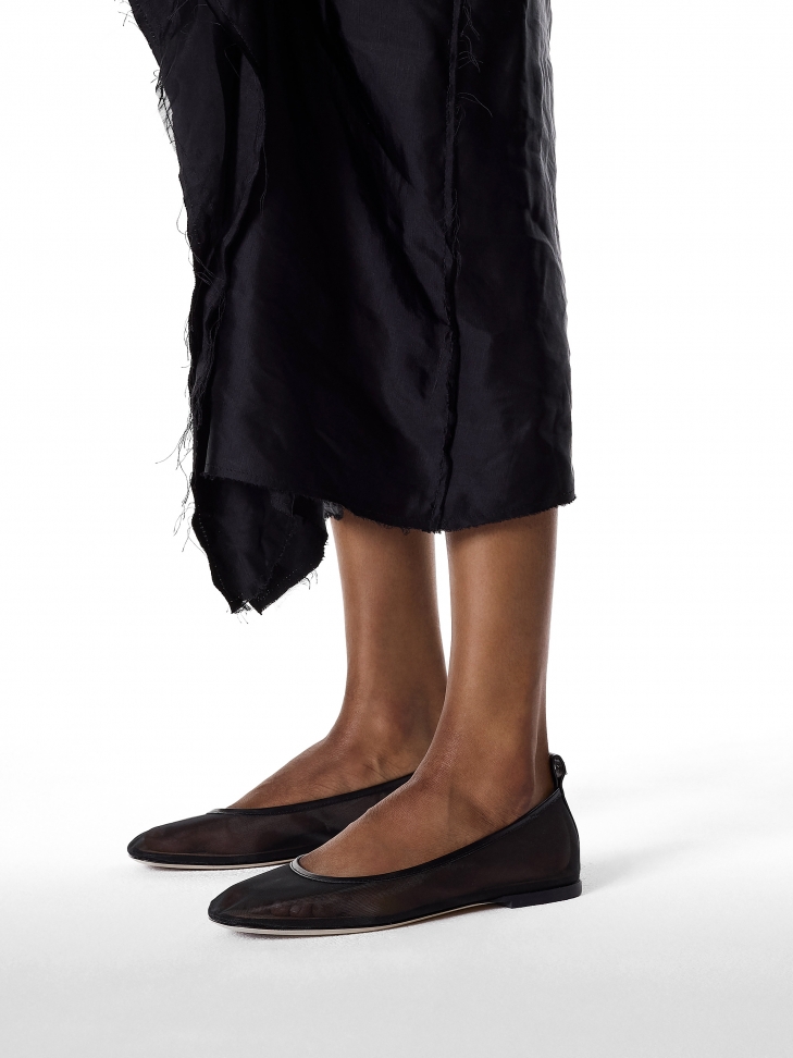 Black mesh ballerinas with leather trim