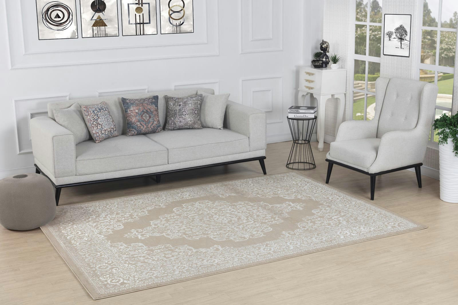 ELIN - Tapis Vintage Oriental Beige/Blanc 160x213