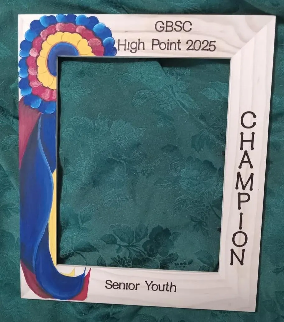 Hand painted, custom picture frames. Trophies, high point awards and personalized gifts.