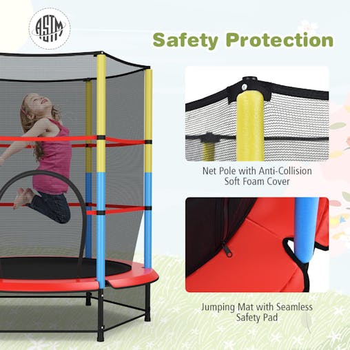 NNECW 55 Inches Kids Trampoline with Safety Enclosure Net