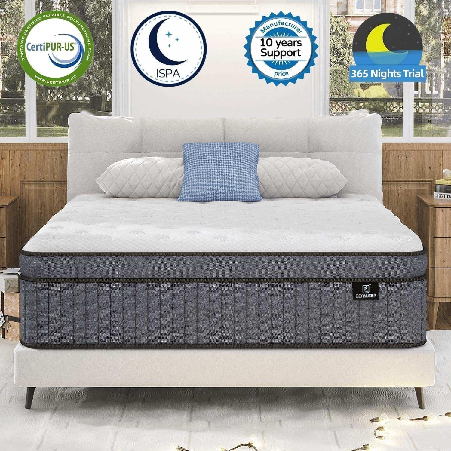 EEN EEN SLEEP 12 Inch Medium Firm King Size Mattress [Upgraded] King Hybrid Mattresses in A Box with Gel Memory Foam & Pocket Springs, Strong Edge Support,Pressure Relief,CertiPUR-US,365-Night Trial