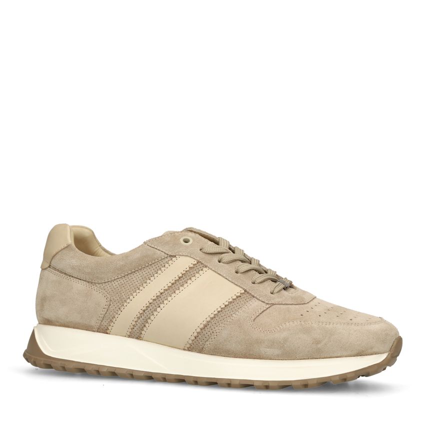 Manfield Beige suède sneakers met leren details