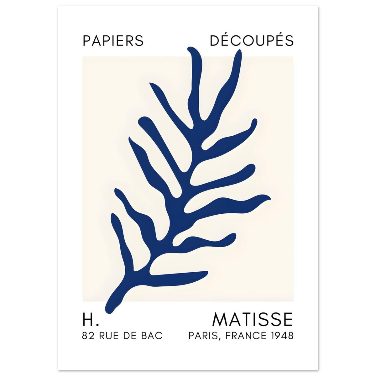 Artfulprints Poster Matisse – Ocean flora navy blue II  - 50x70 cm - Blauw