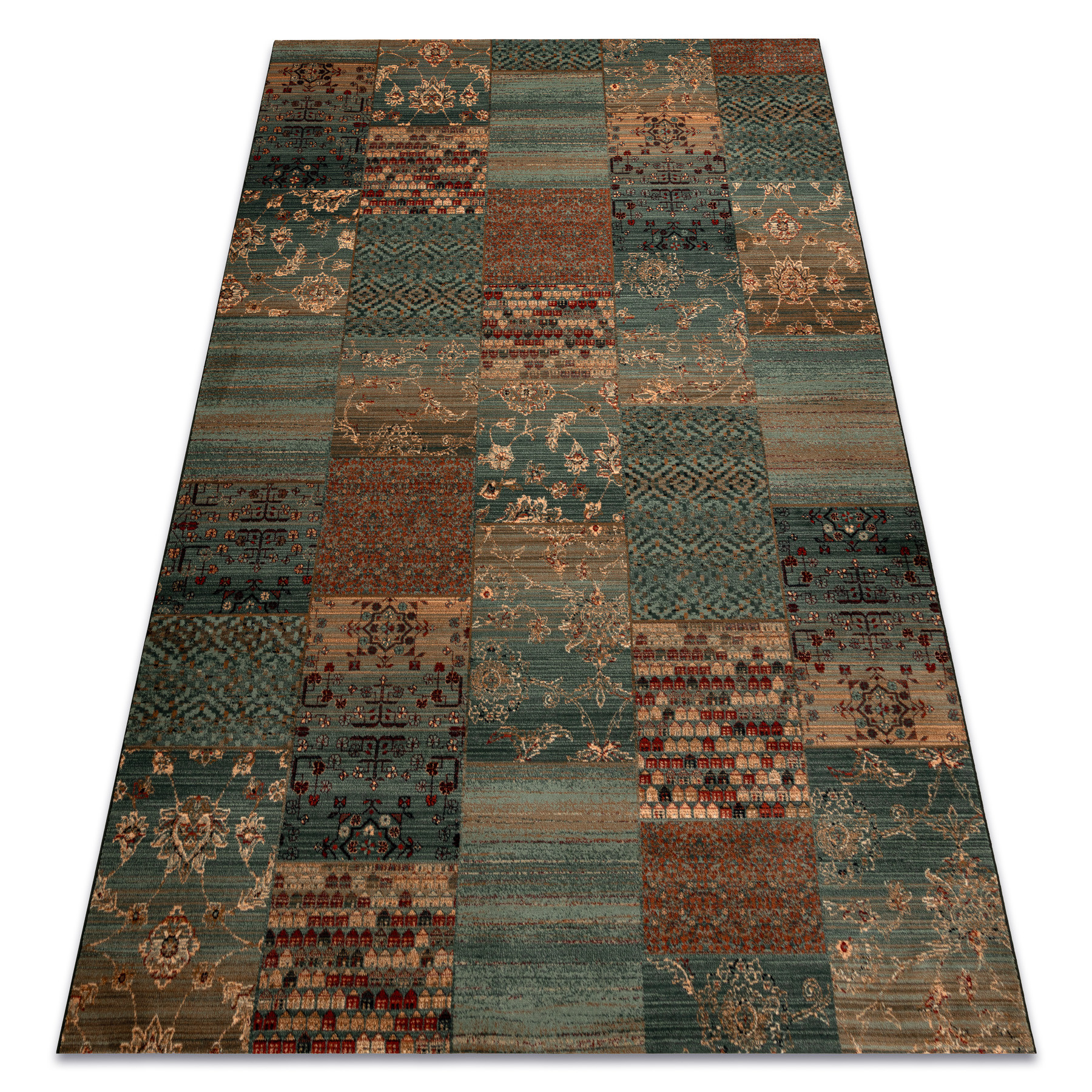 Dywan wełniany KASHQAI 4327 400 Patchwork zielony 80x160 cm