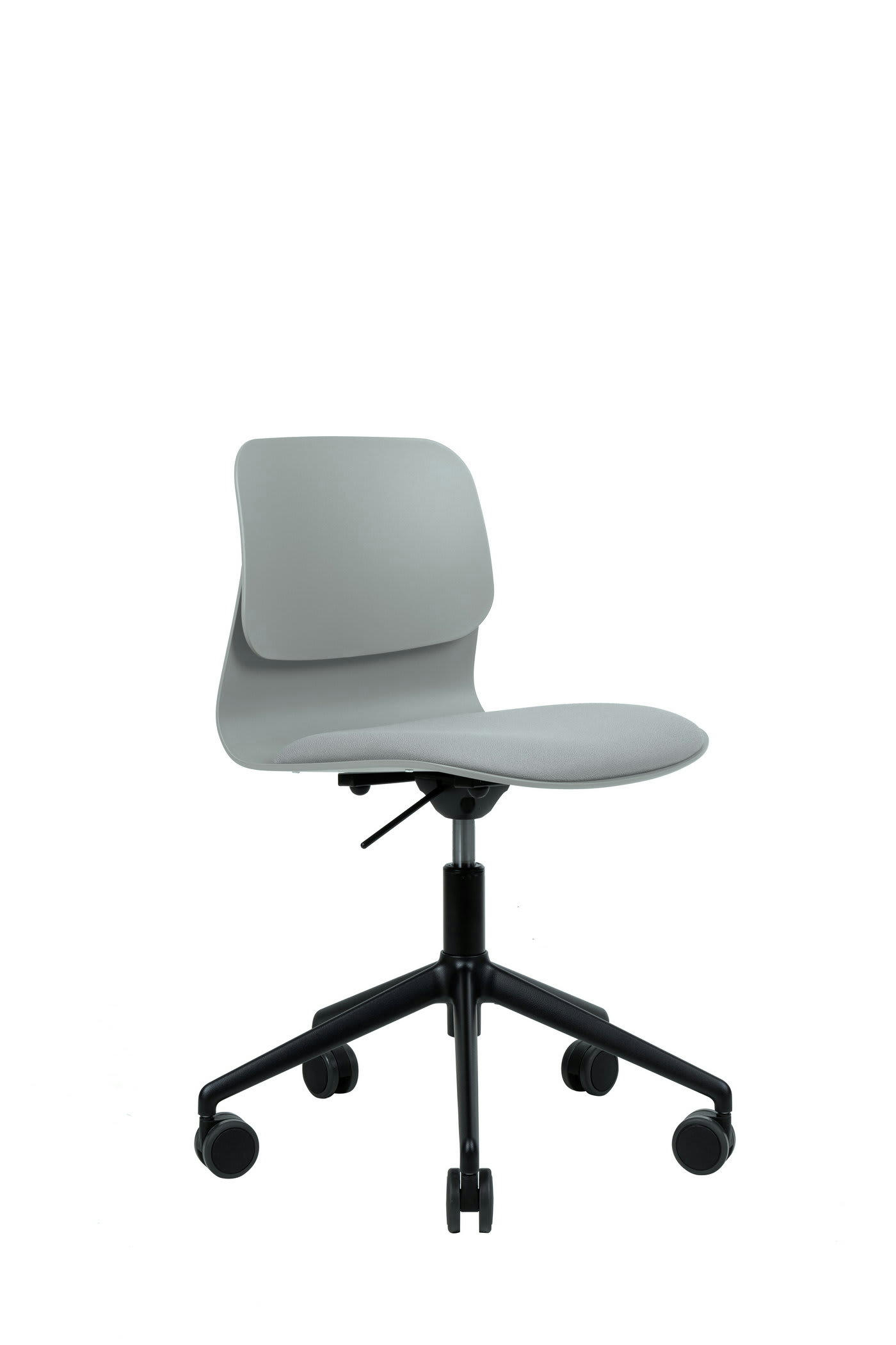 - Chaise de bureau design grise pivotante sur roulettes