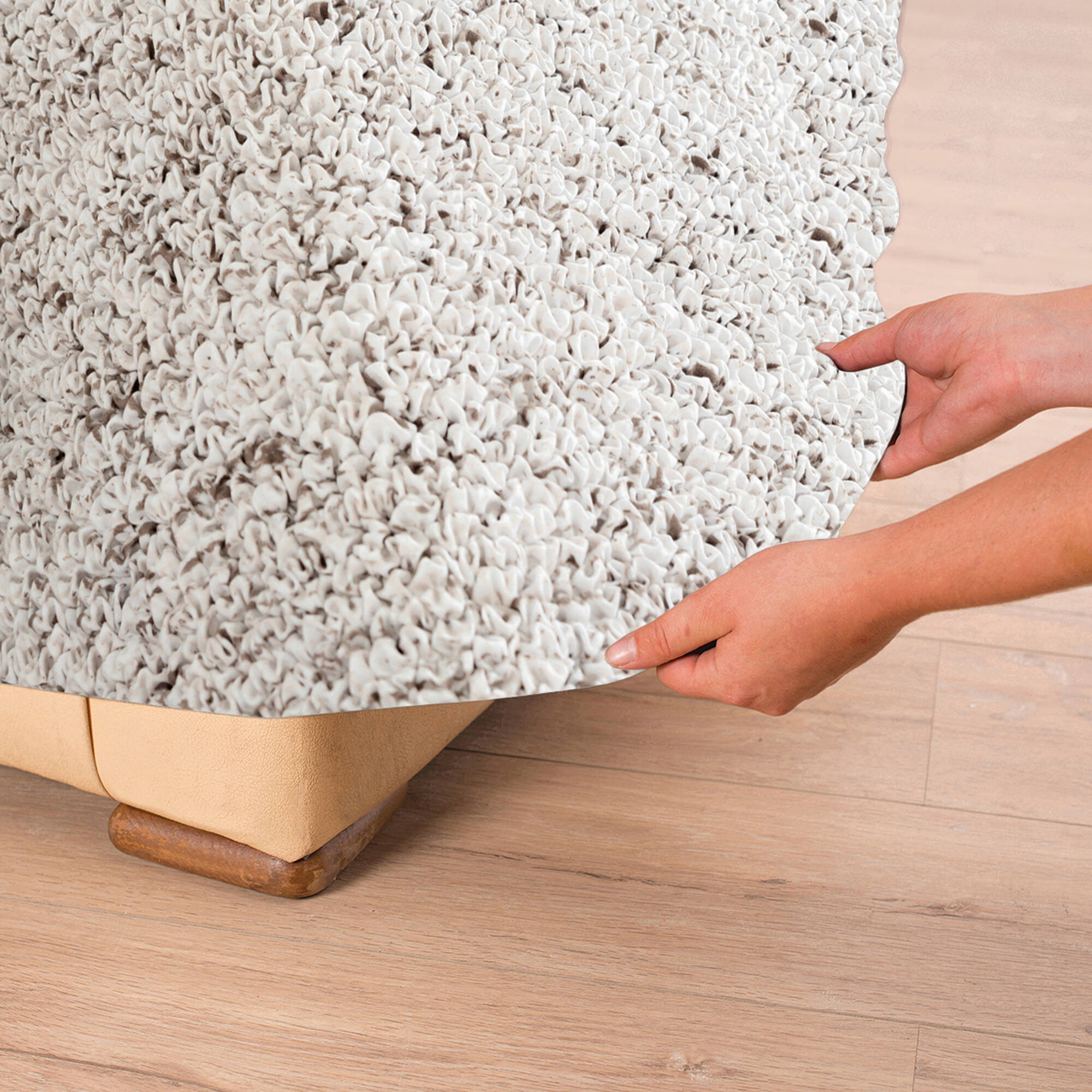 Housse bi-extensible microfibre effet faux uni pour fauteuil et canapé