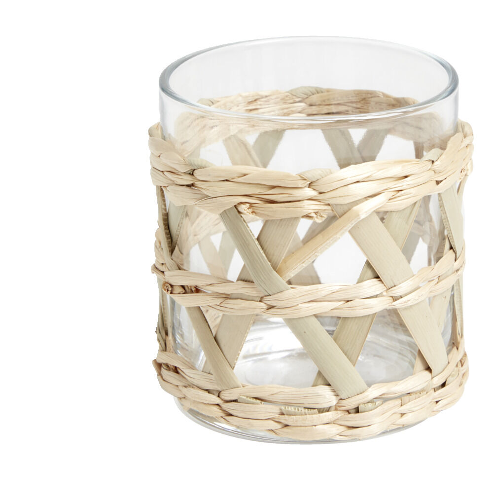 Verre bas transparent avec raphia Ø8xH9cm