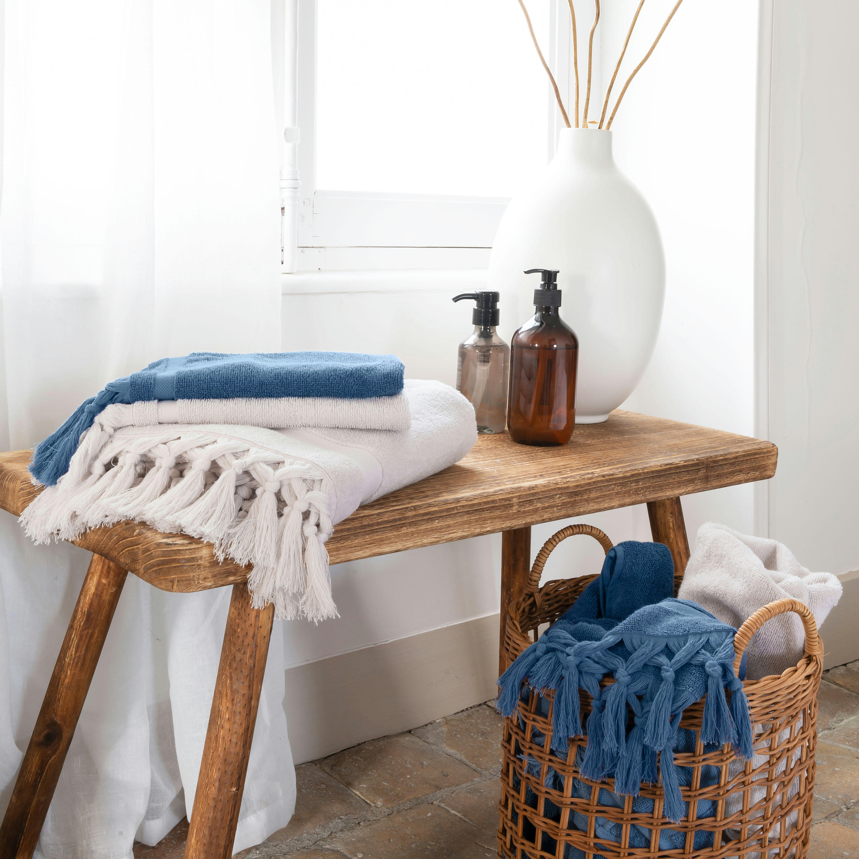 MADELEINE - Gant de toilette bouclette de coton bouclette uni bleu 15 x 21 cm