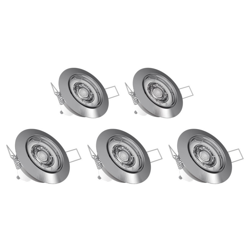 Spot encastrable LED acier brossé GU10 blanc chaud IP20 345 lm 5 W 5 pièces XANLITE