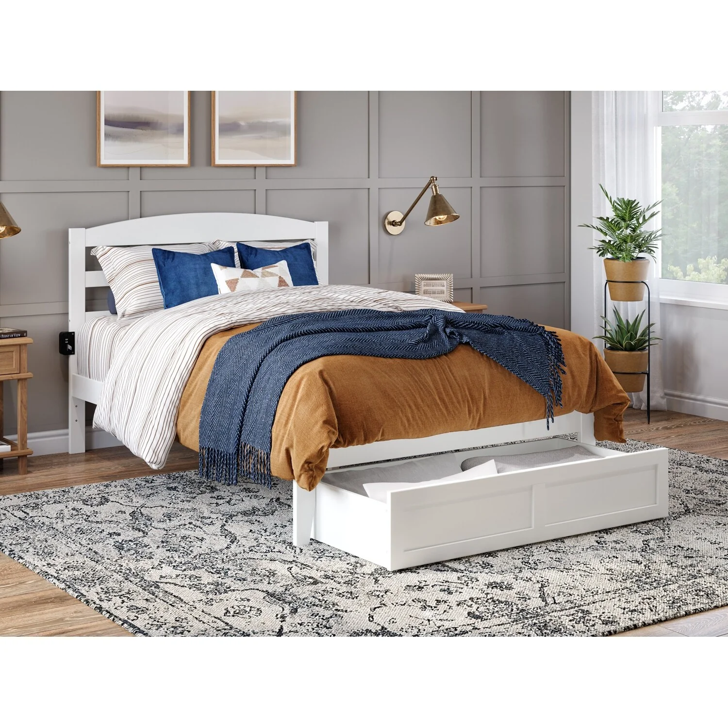 AFI Warren Platform Bed with Foot Drawer and Charging Station