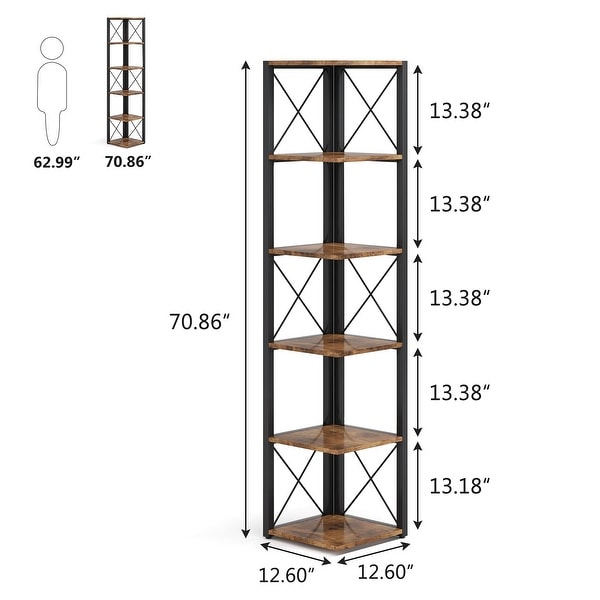70.8 Inch Tall 6-Tier Corner Shelf Bookshelf Storage Etagere Bookcase