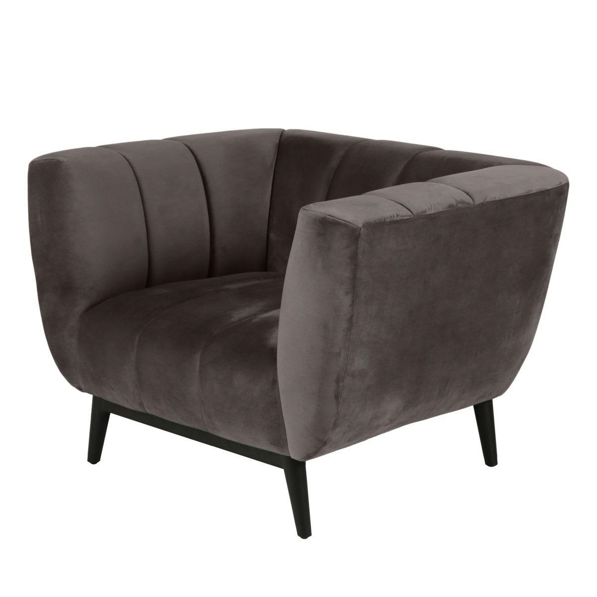AMARO - Fauteuil velours gris foncé capitonné