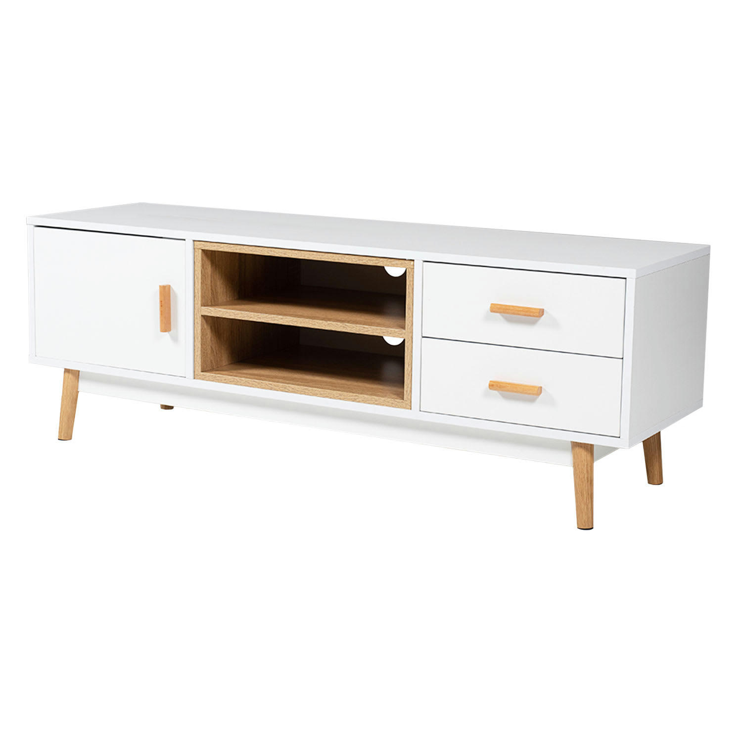 JOEY - Meuble TV style scandinave avec 1 porte et 2 tiroirs blanc
