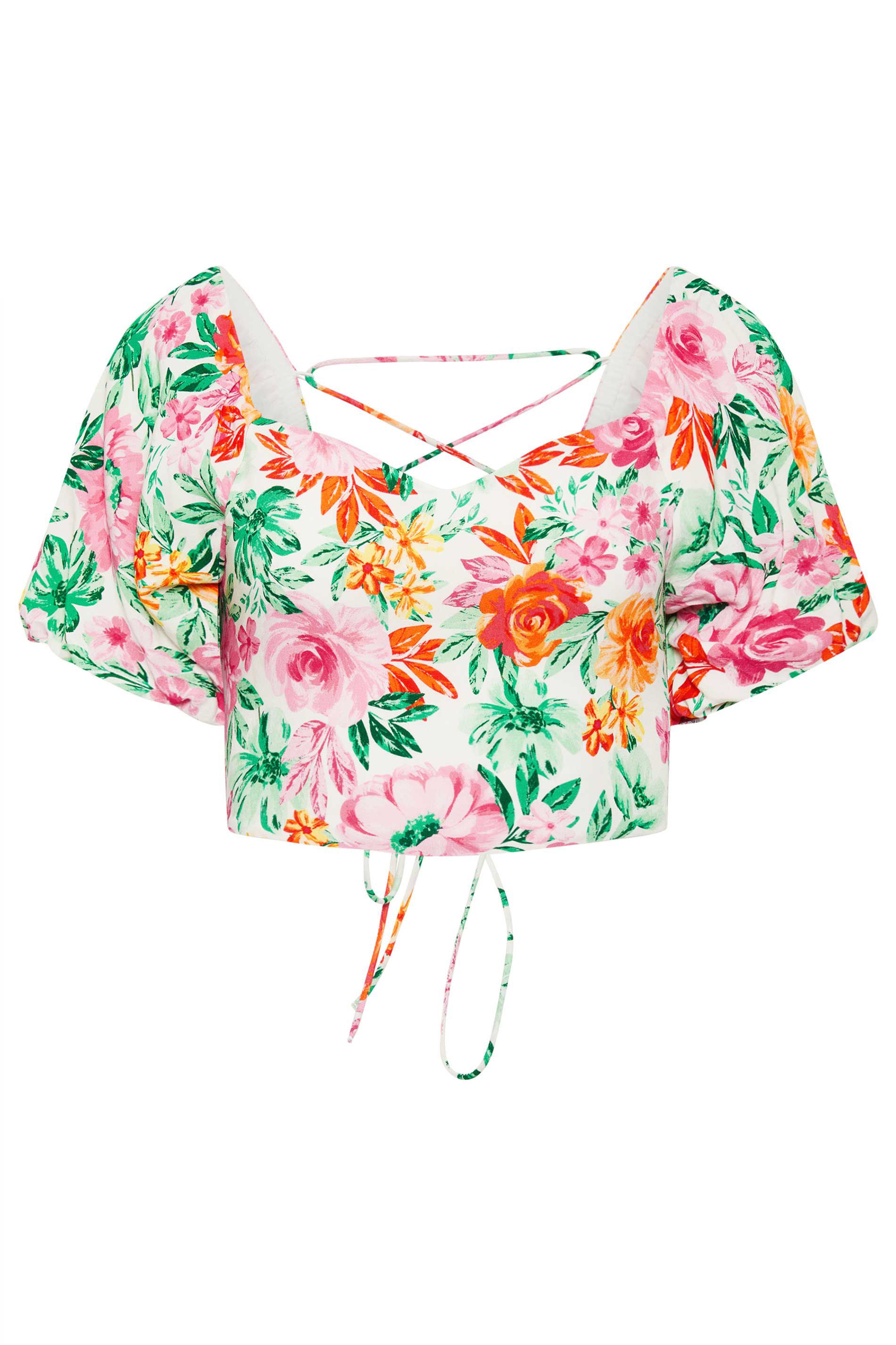 PixieGirl Petite Floral Print Puff Sleeve Crop Top