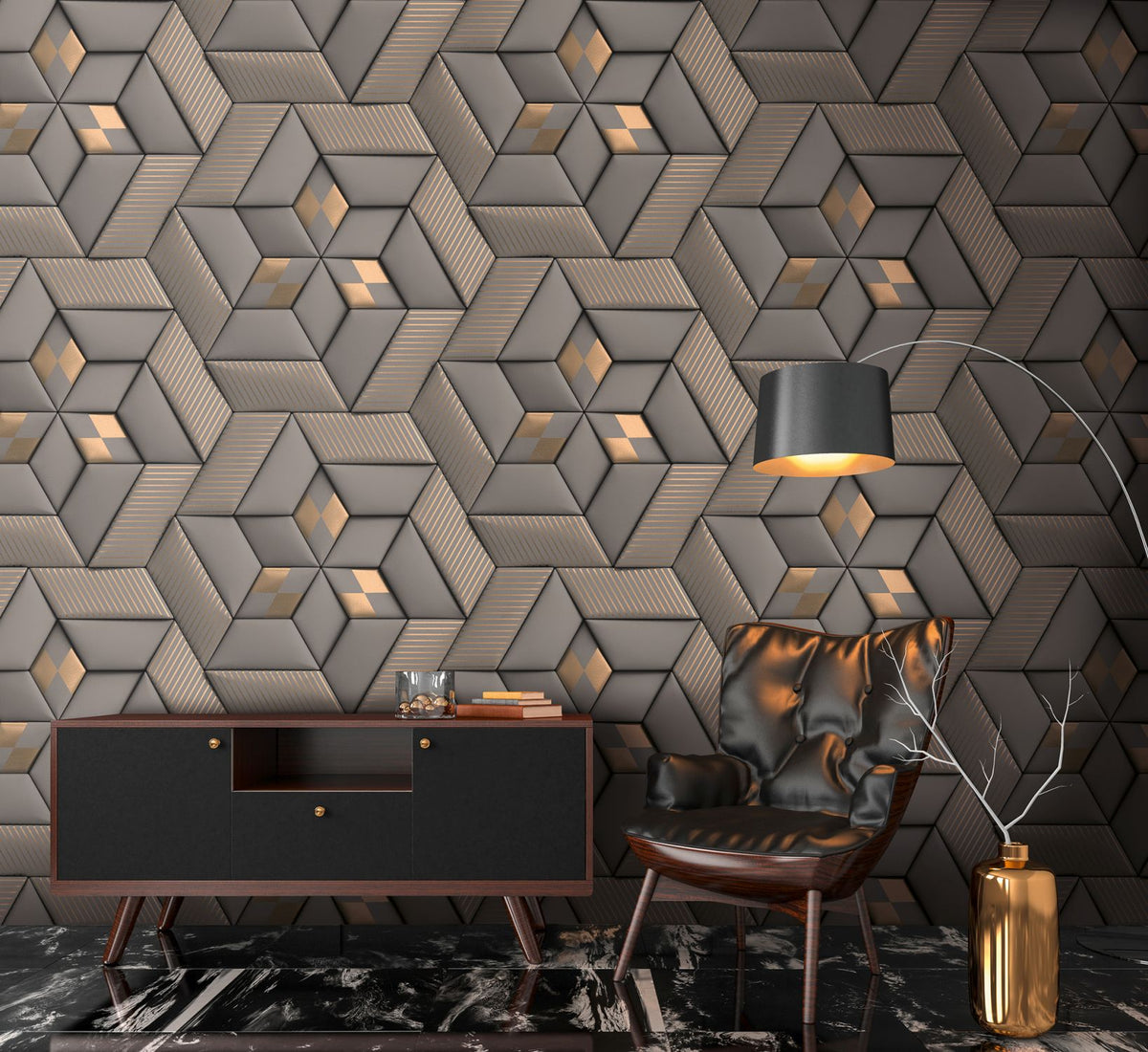 Livingwalls fotobehang 3D-motief grijs, taupe en bronze - 159 x 280 cm - AS-391781