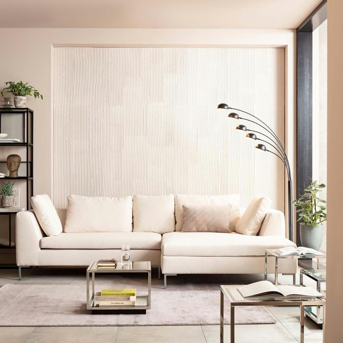 GIANNA - Canapé d'angle droit 4 places en tissu crème