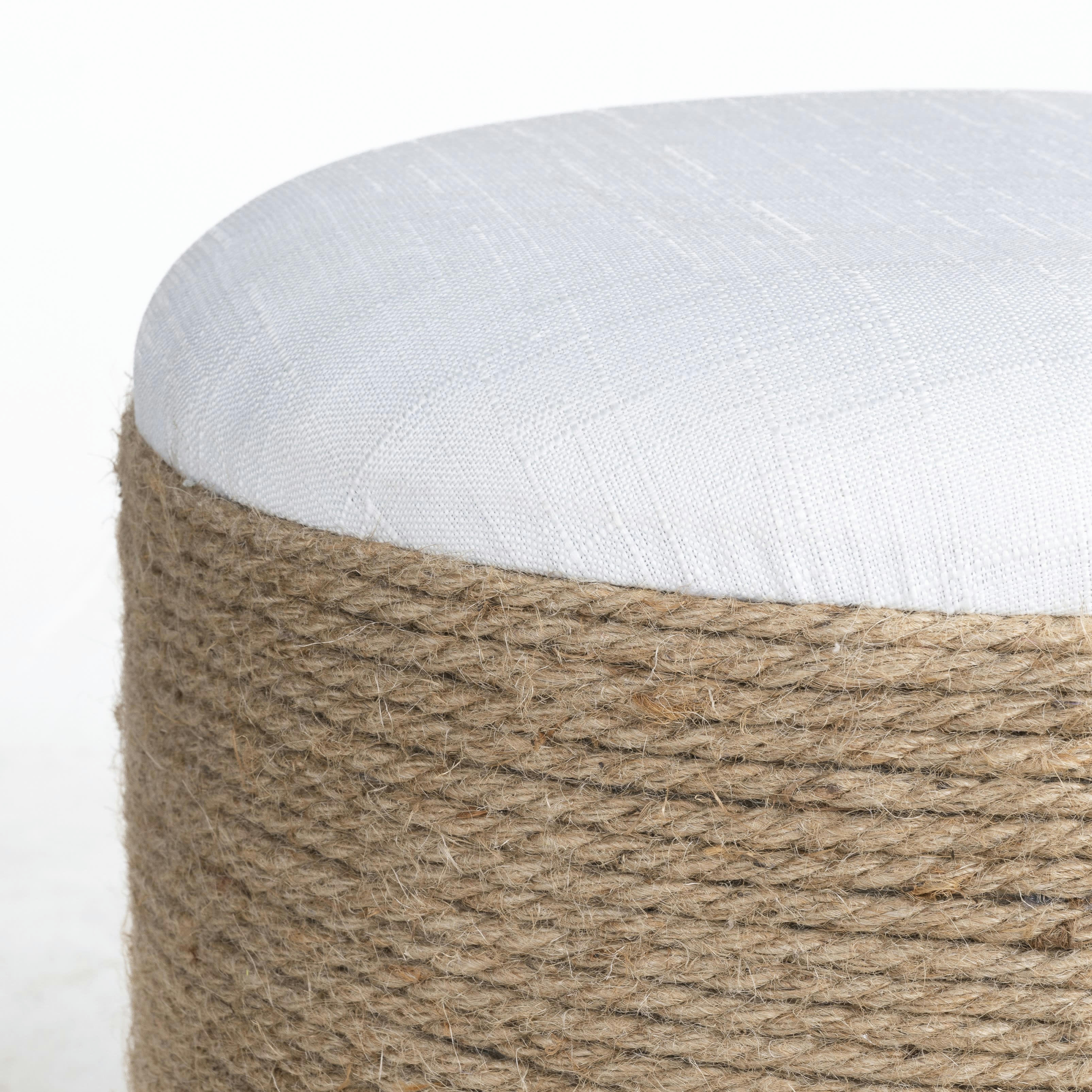 ARMAND - Pouf rond en jute tressé et lin blanc