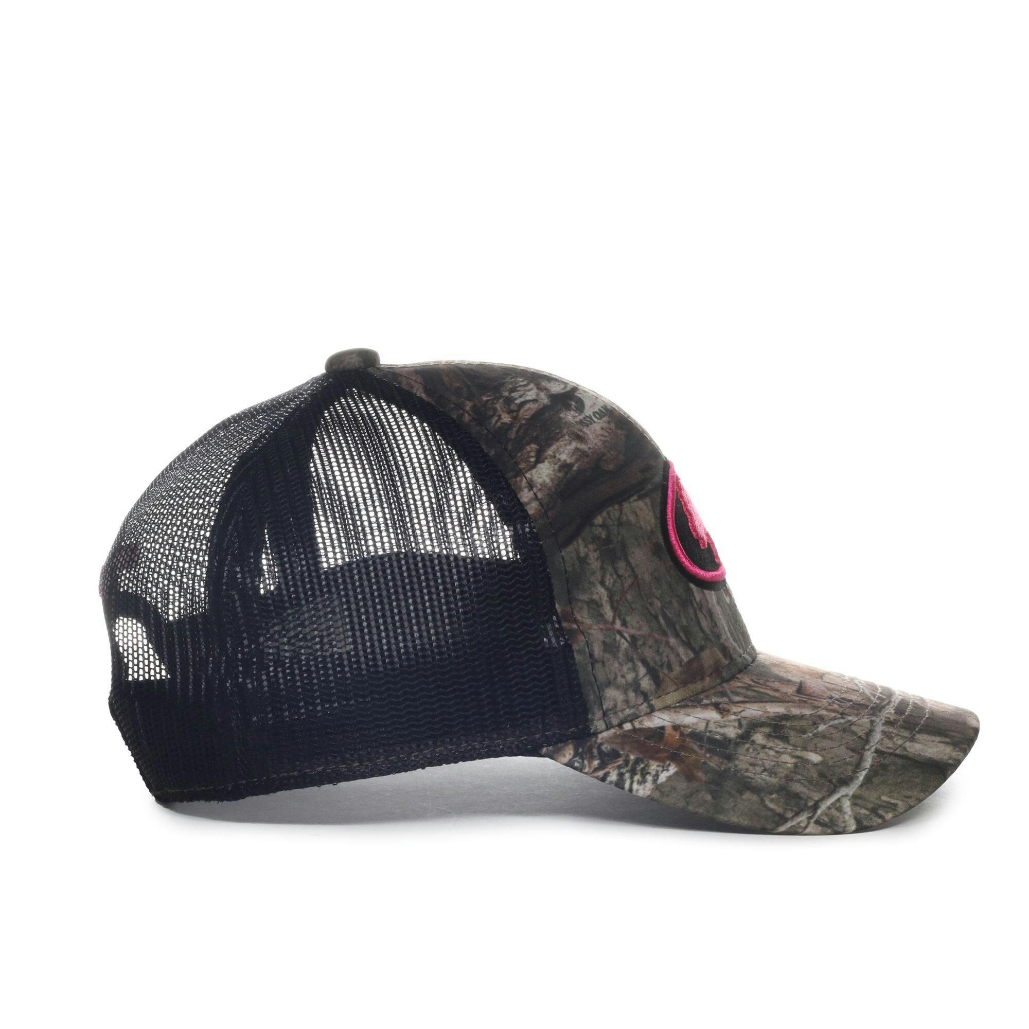 Mossy Oak Women's Country DNA Pink/Black Logo Mesh Baseball Cap with Snap Closure, One Size