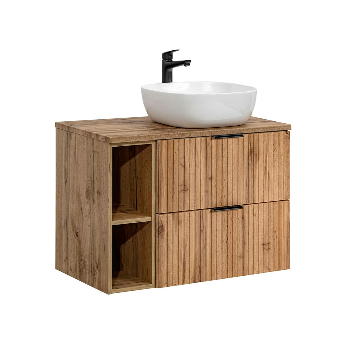 - Meuble simple vasque 80cm 2 niches naturel