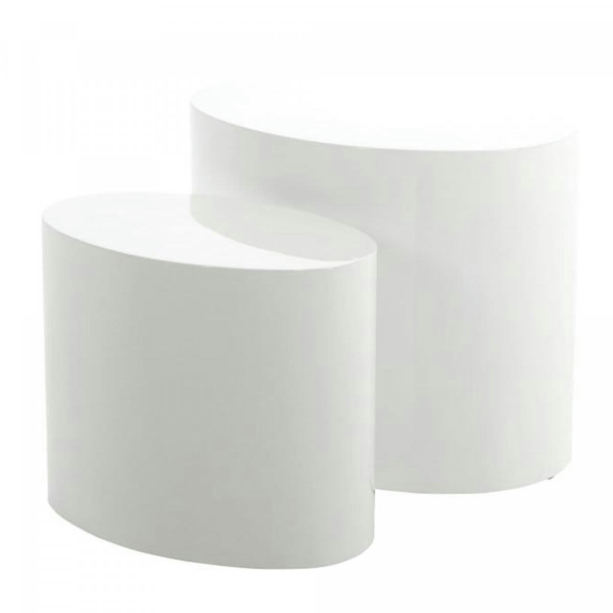 NICKY - Set de 2 tables d'appoints ovale blanc laqué