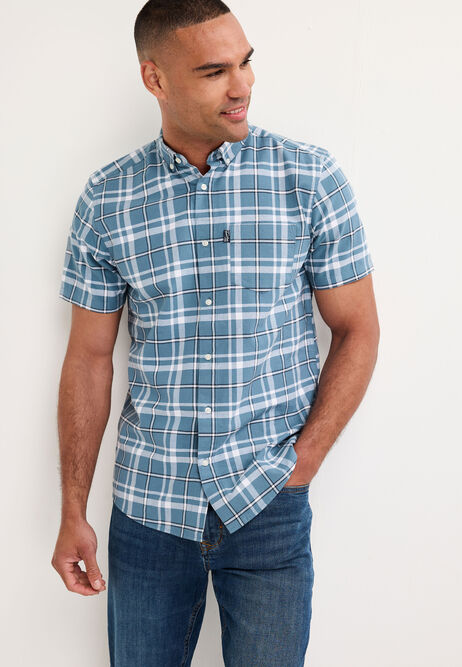 Mens Teal Check Cotton Oxford Shirt