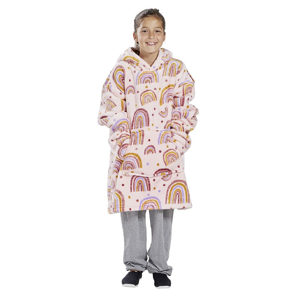 Pull plaid à capuche 63xH75cm - 2 modèles arc-en-ciel ou dinosaure