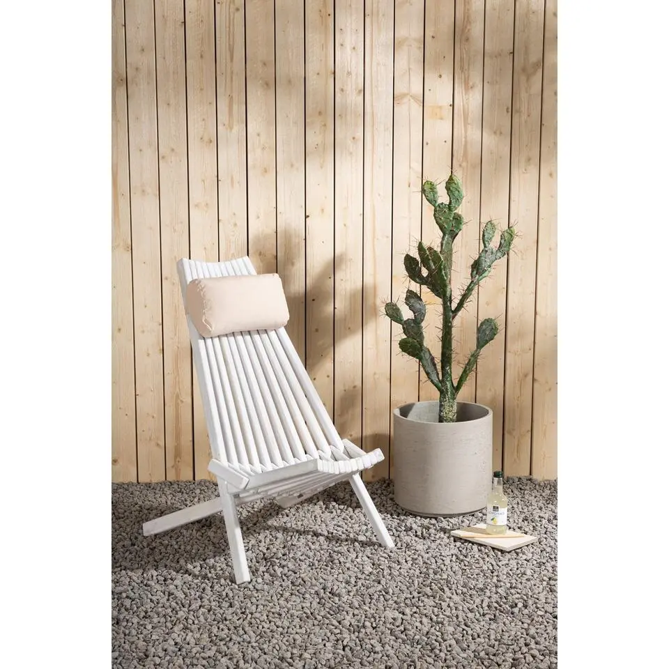 Nest outdoor Bastian houten tuin loungestoel wit - met hoofdkussen