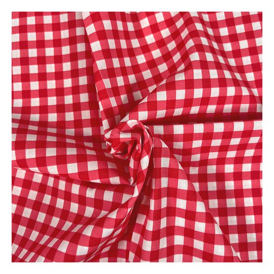 Red Gingham Polycotton Fabric by the Metre