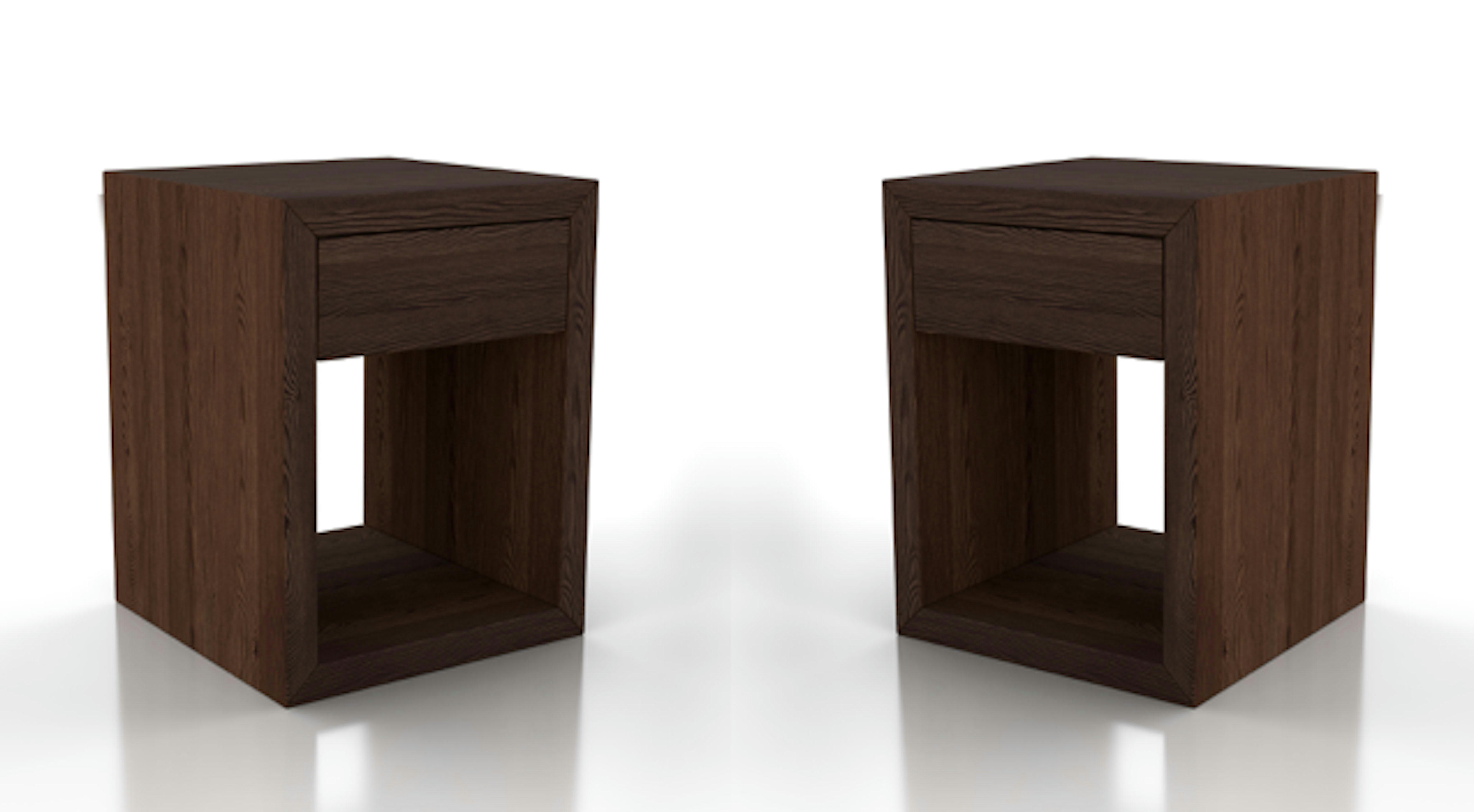 HUGO - Lot de 2 tables de chevet avec tiroir en hêtre et noyer