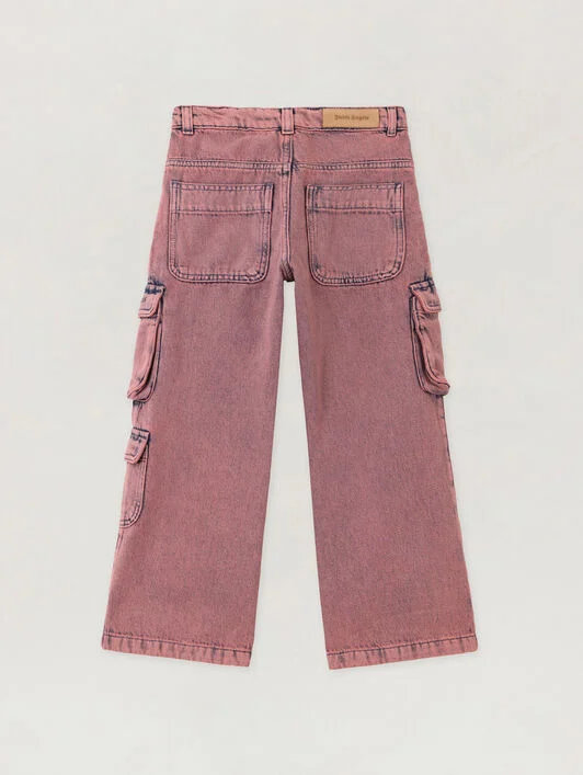 Overdye Wide-Leg Cargo Denim Pants