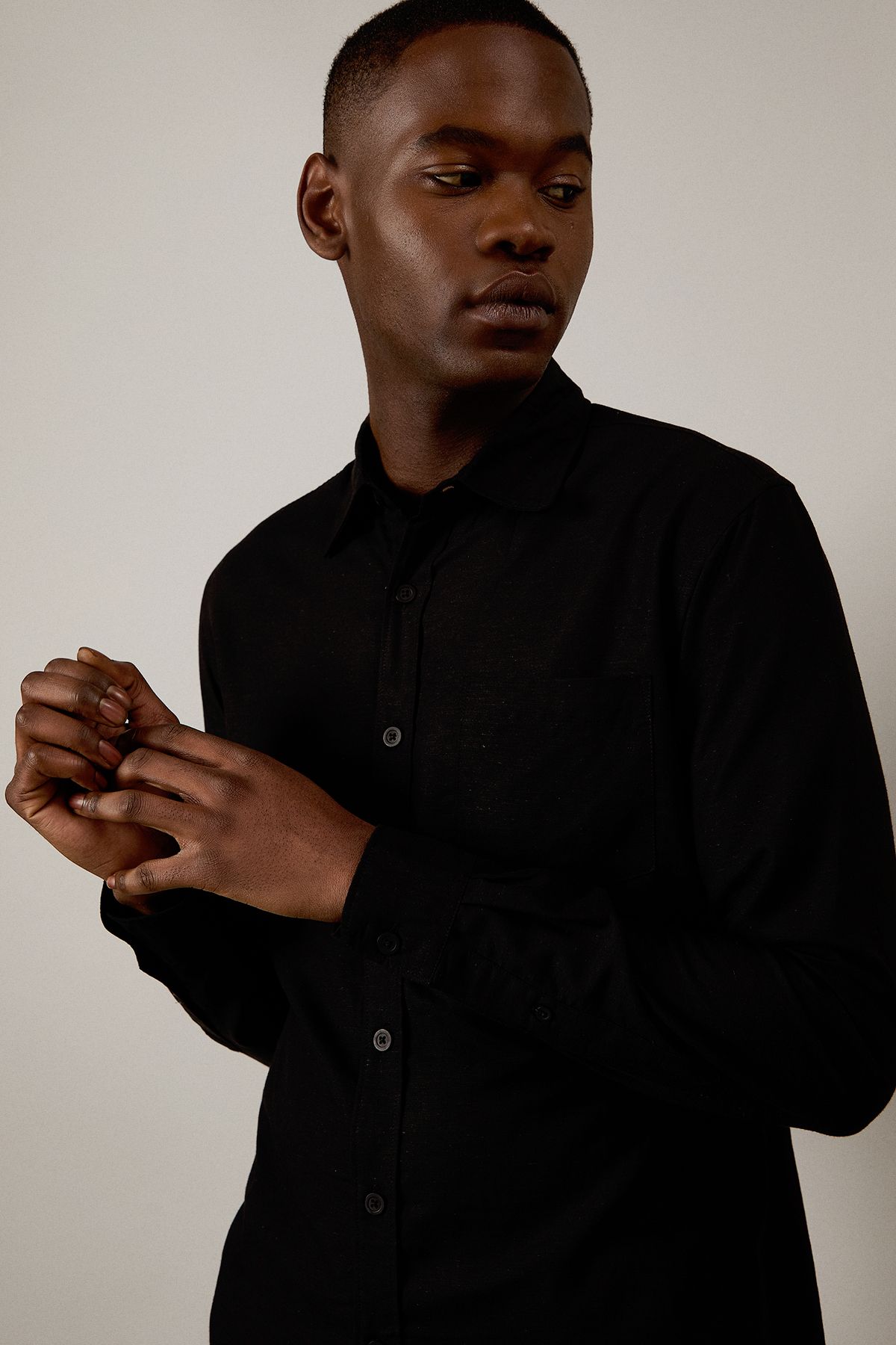 Burton Black Linen Blend Long Sleeve Shirt