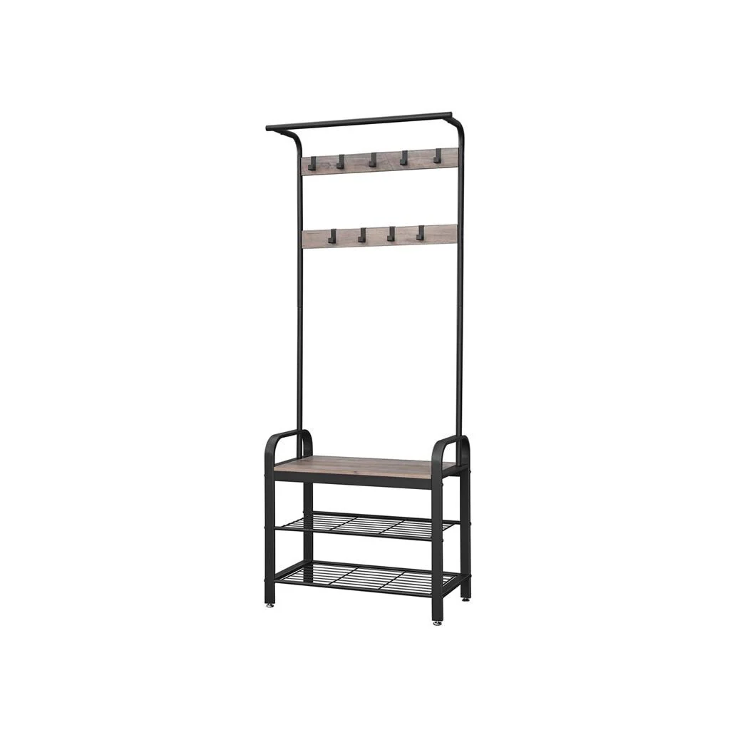 VASAGLE DAINTREE Coat Rack, Shoe Bench, Industrial Accent Furniture with Steel Frame