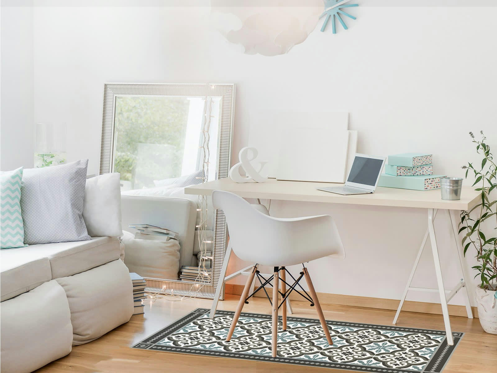 - Tapis vinyle trianon bleu 100x160cm