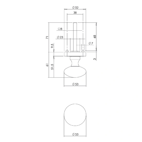 Türknopf, rund D.53 mm
