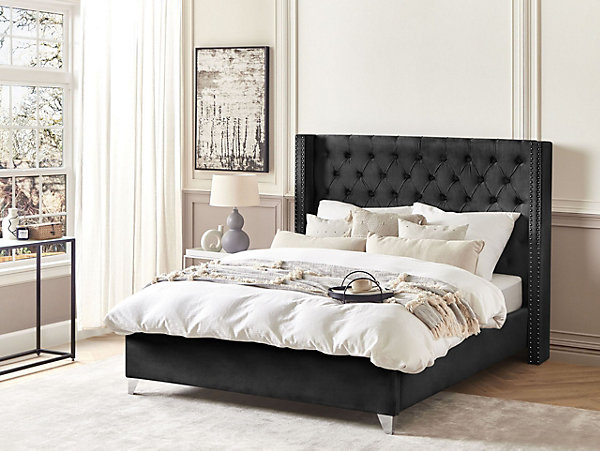 Lit avec sommier Velours LUBBON 160 x 200 cm Noir