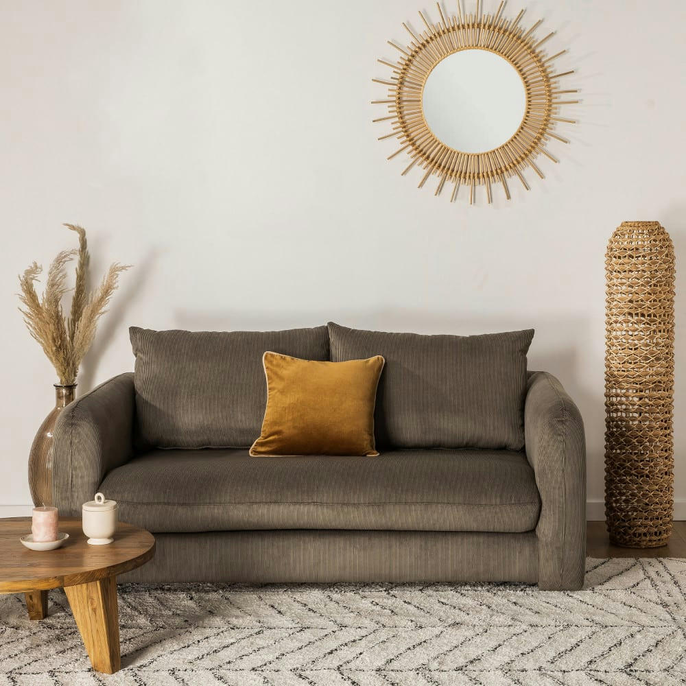 WIAME - Canapé 2,5 places en velours côtelé vert kaki