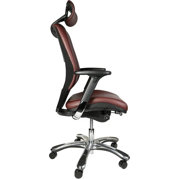 GM Seating Ergolux Genuine Leather Executive Hi Swivel Chair Chrome Base with Headrest, Brown